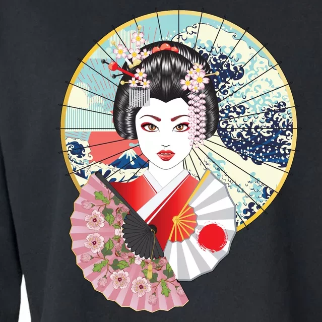 Geisha Great Wave Frame Fans Cropped Pullover Crew