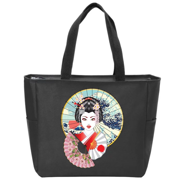 Geisha Great Wave Frame Fans Zip Tote Bag