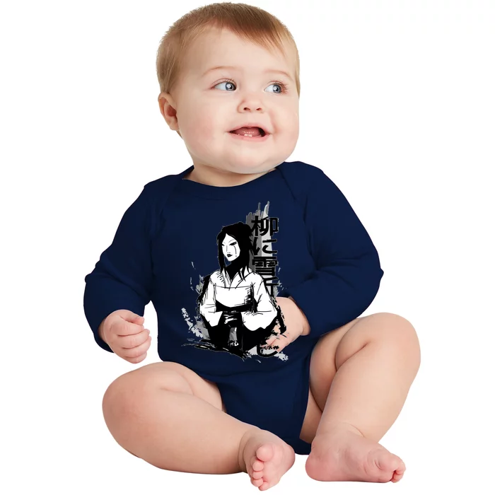 Geisha Japanese Script Greyscale Baby Long Sleeve Bodysuit