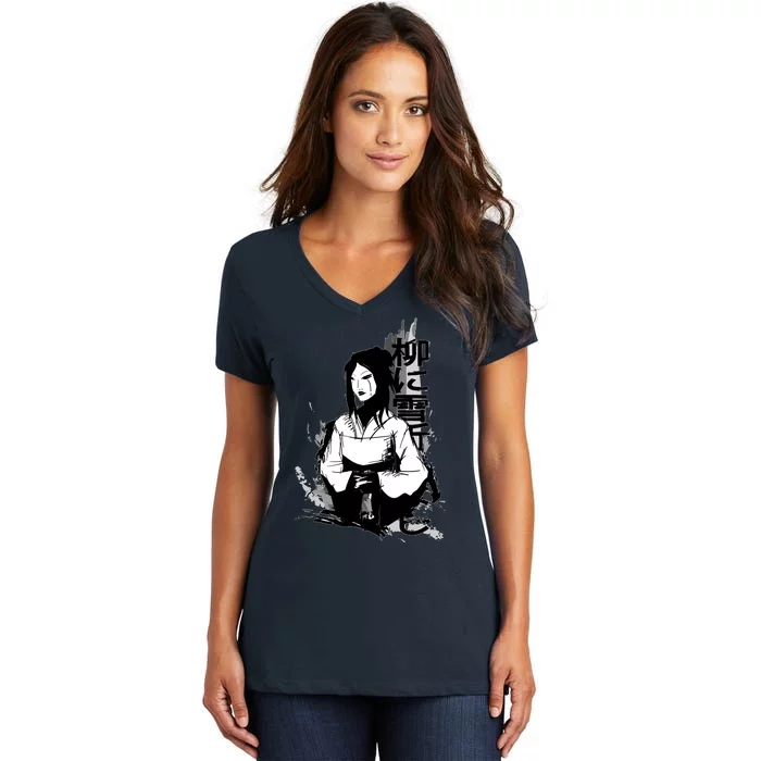 Geisha Japanese Script Greyscale Women's V-Neck T-Shirt