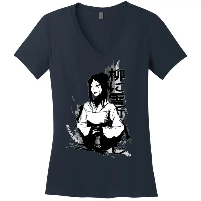 Geisha Japanese Script Greyscale Women's V-Neck T-Shirt