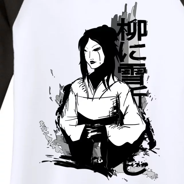 Geisha Japanese Script Greyscale Women's Tri-Blend 3/4-Sleeve Raglan Shirt