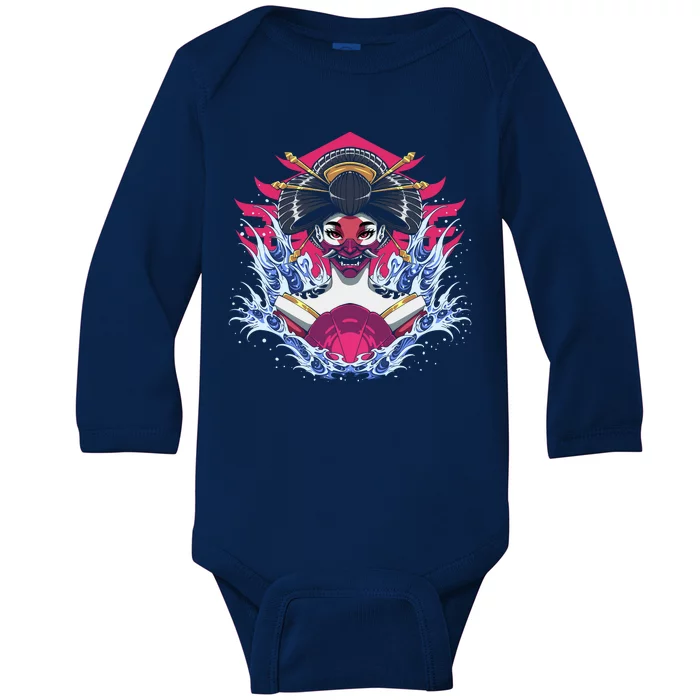 Geishia Ninja Mask Japanese Art Baby Long Sleeve Bodysuit