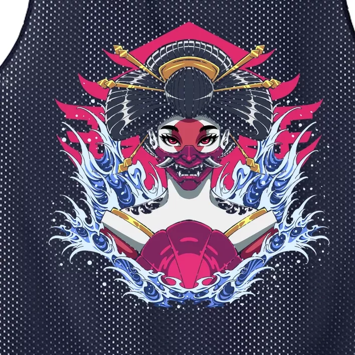 Geishia Ninja Mask Japanese Art Mesh Reversible Basketball Jersey Tank