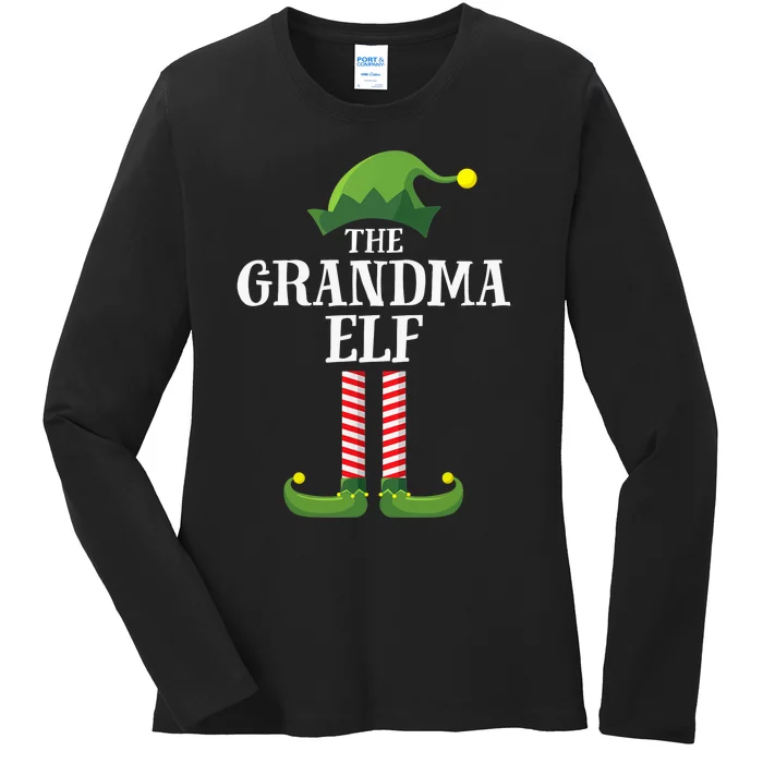 Grandma Elf Matching Family Group Christmas Party Ladies Long Sleeve Shirt