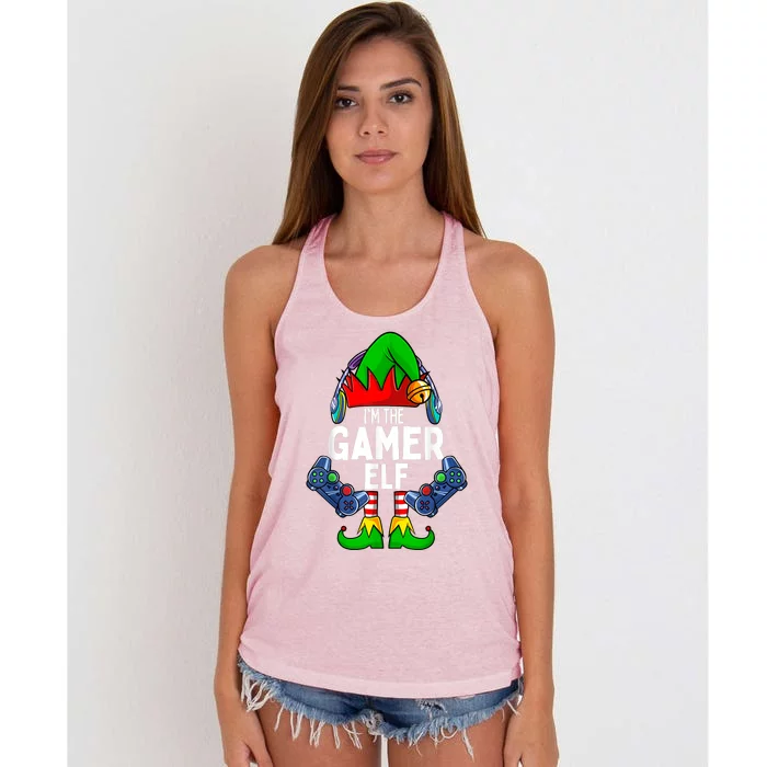 Gamer Elf Matching Family Christmas Women's Knotted Racerback Tank