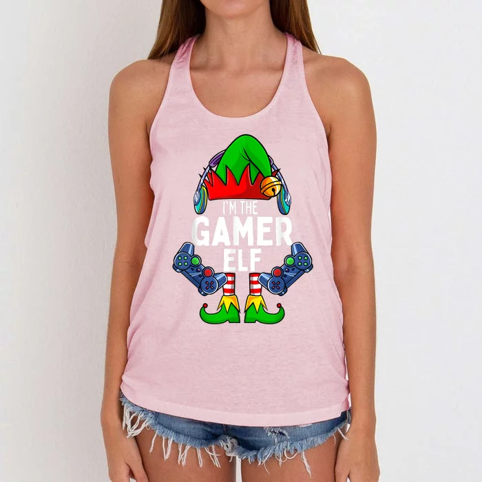 Gamer Elf Matching Family Christmas Women's Knotted Racerback Tank