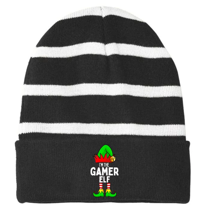 Gamer Elf Matching Family Christmas Funny I'm The Gaming Elf Striped Beanie with Solid Band