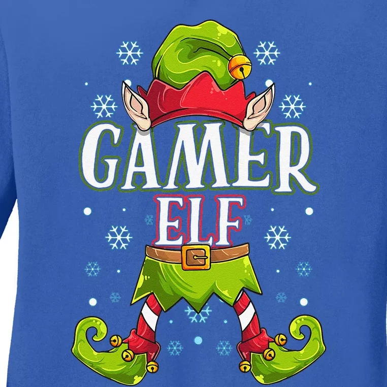 Gamer Elf Matching Family Group Christmas Party Ladies Long Sleeve Shirt