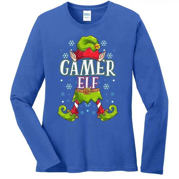 Gamer Elf Matching Family Group Christmas Party Ladies Long Sleeve Shirt