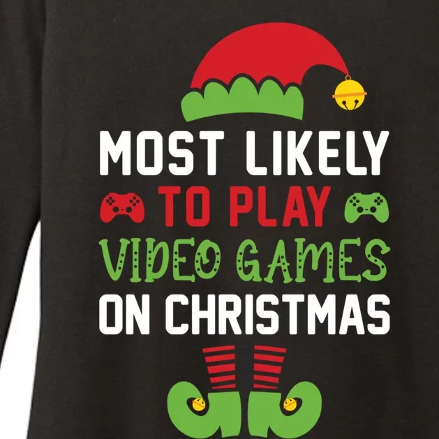 Gamer Elf Most Likely To Play Video Games Christmas Funny Gift Womens CVC Long Sleeve Shirt