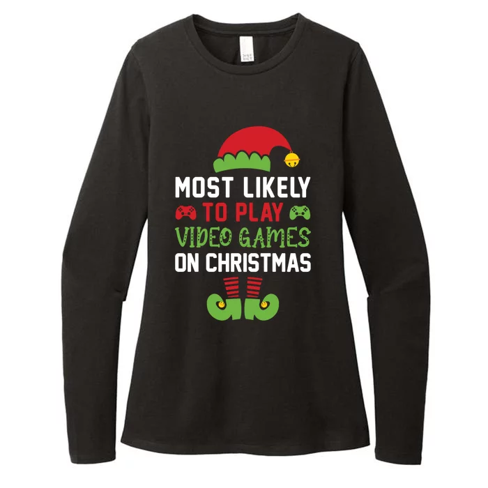 Gamer Elf Most Likely To Play Video Games Christmas Funny Gift Womens CVC Long Sleeve Shirt