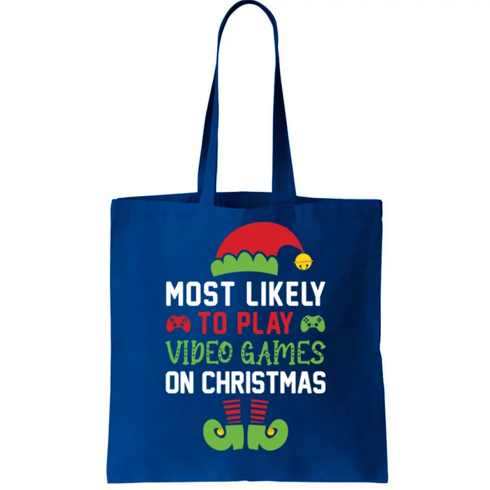 Gamer Elf Most Likely To Play Video Games Christmas Funny Gift Tote Bag