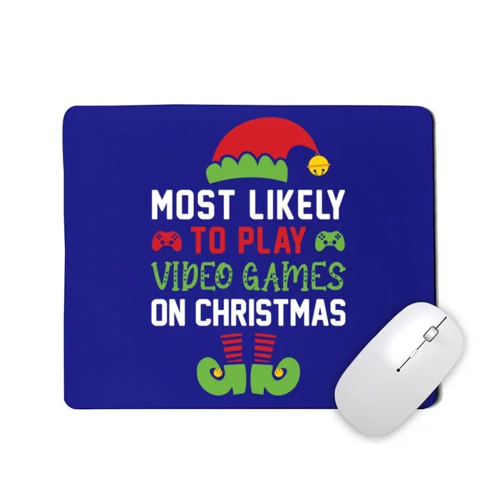 Gamer Elf Most Likely To Play Video Games Christmas Funny Gift Mousepad