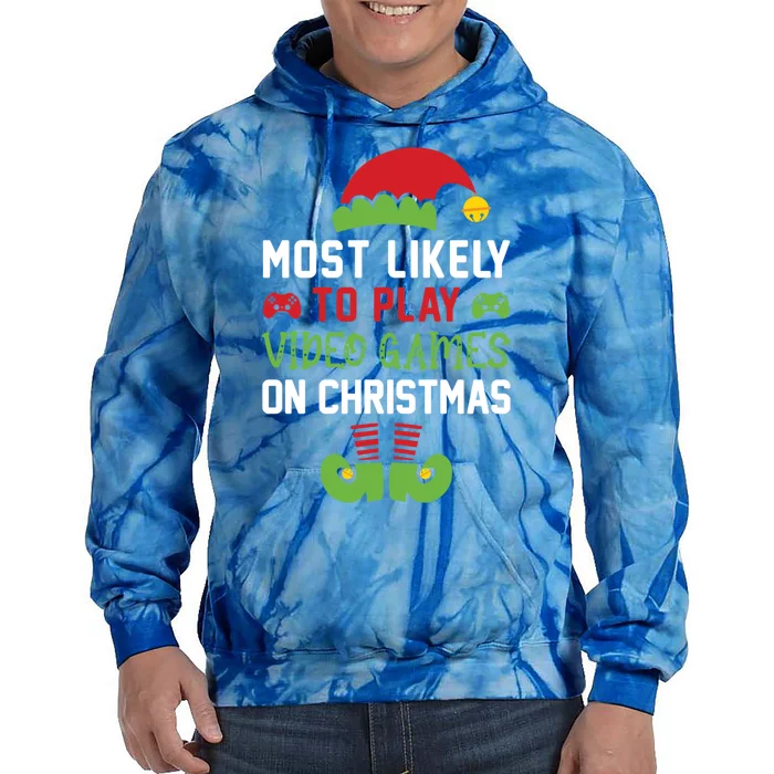 Gamer Elf Most Likely To Play Video Games Christmas Funny Gift Tie Dye Hoodie