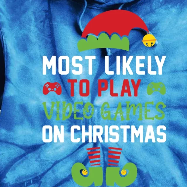 Gamer Elf Most Likely To Play Video Games Christmas Funny Gift Tie Dye Hoodie