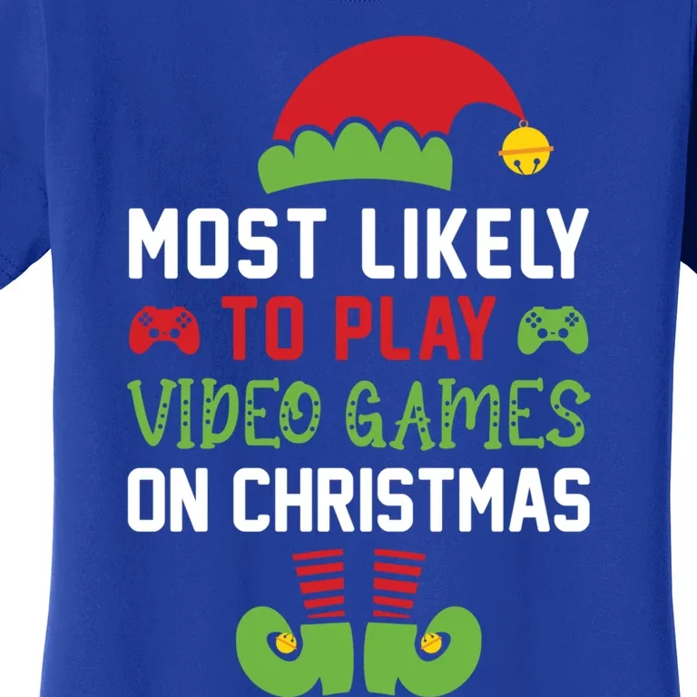 Gamer Elf Most Likely To Play Video Games Christmas Funny Gift Women's T-Shirt