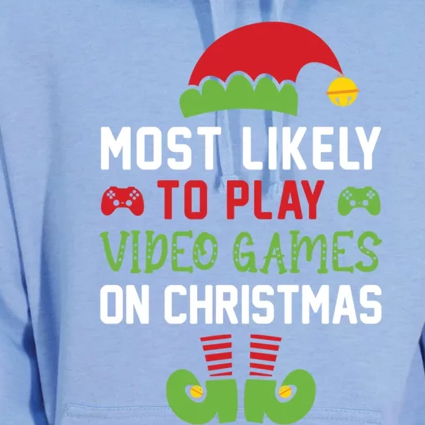 Gamer Elf Most Likely To Play Video Games Christmas Funny Gift Unisex Surf Hoodie