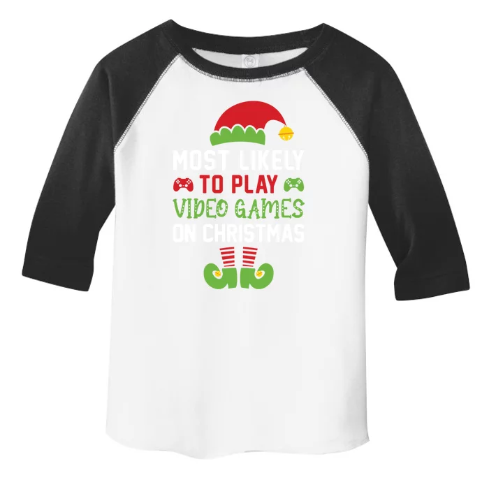 Gamer Elf Most Likely To Play Video Games Christmas Funny Gift Toddler Fine Jersey T-Shirt