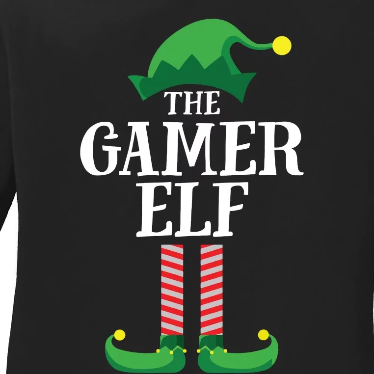 Gamer Elf Matching Family Group Christmas Party Ladies Long Sleeve Shirt