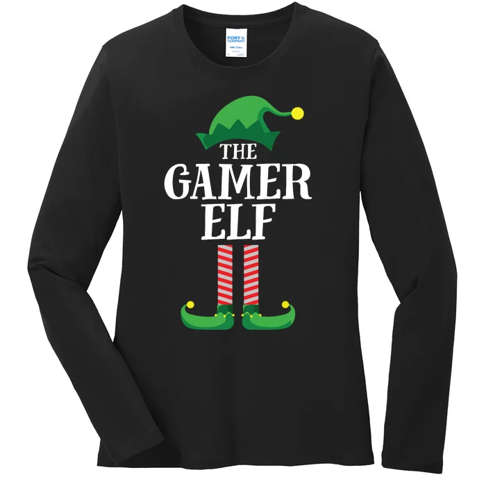 Gamer Elf Matching Family Group Christmas Party Ladies Long Sleeve Shirt