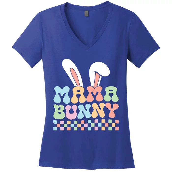 Groovy Easter Mama Gifts Family Pregnancy Reveal Women's V-Neck T-Shirt