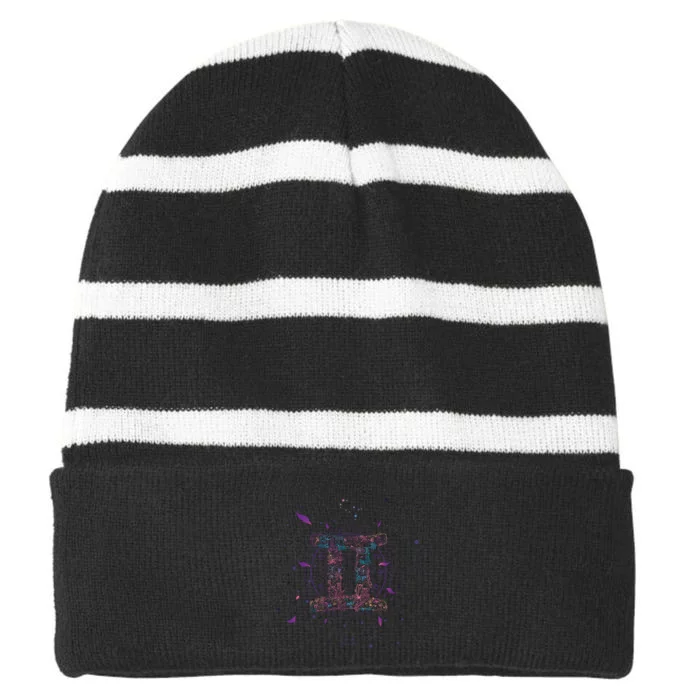 Gemeni Floral Zodiac Striped Beanie with Solid Band