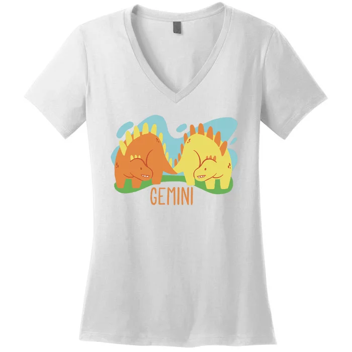 Gemini Dinosaur Women's V-Neck T-Shirt