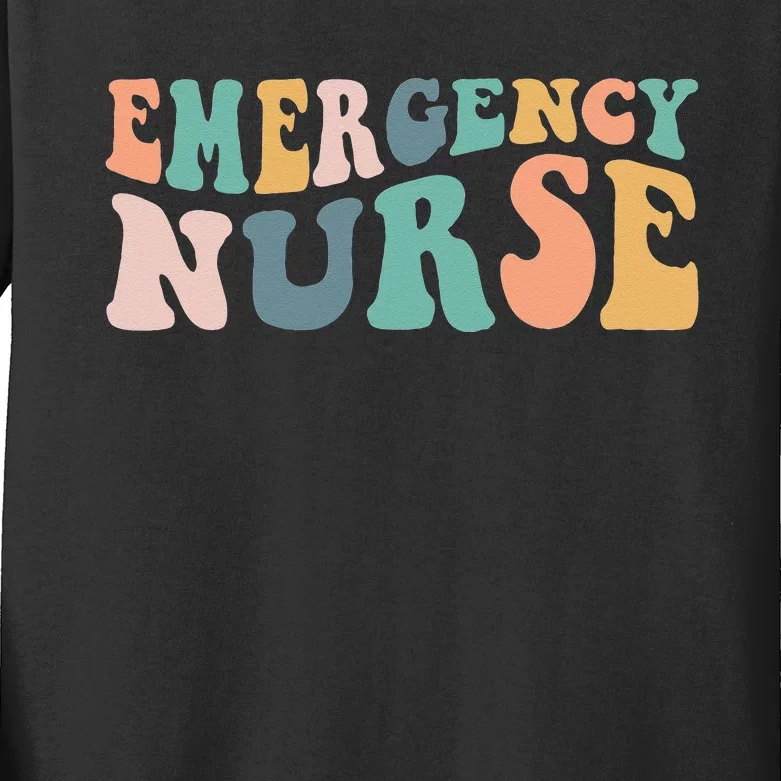 Groovy ER Nurse Emergency Room Nurse School Women Nursing Kids Long Sleeve Shirt