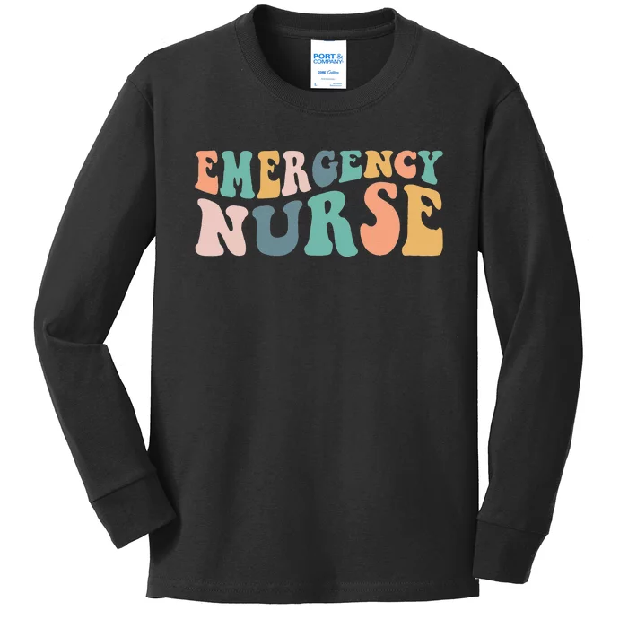 Groovy ER Nurse Emergency Room Nurse School Women Nursing Kids Long Sleeve Shirt