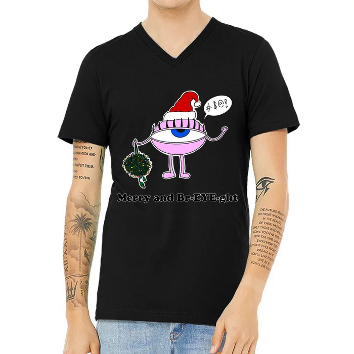 Giant Eyeball Number 2 Merry And Bright Holiday V-Neck T-Shirt