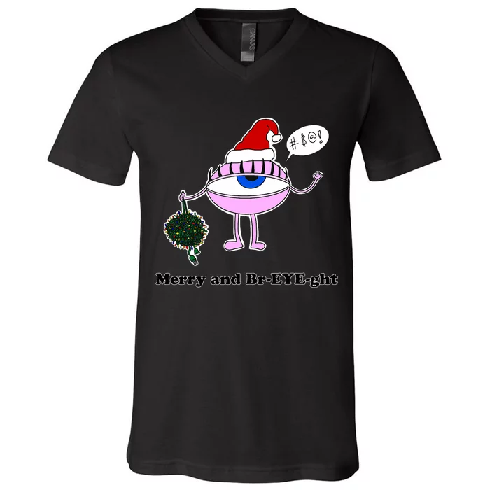 Giant Eyeball Number 2 Merry And Bright Holiday V-Neck T-Shirt