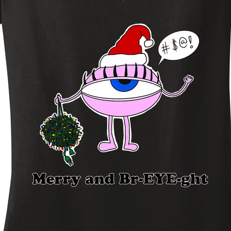 Giant Eyeball Number 2 Merry And Bright Holiday Women's V-Neck T-Shirt