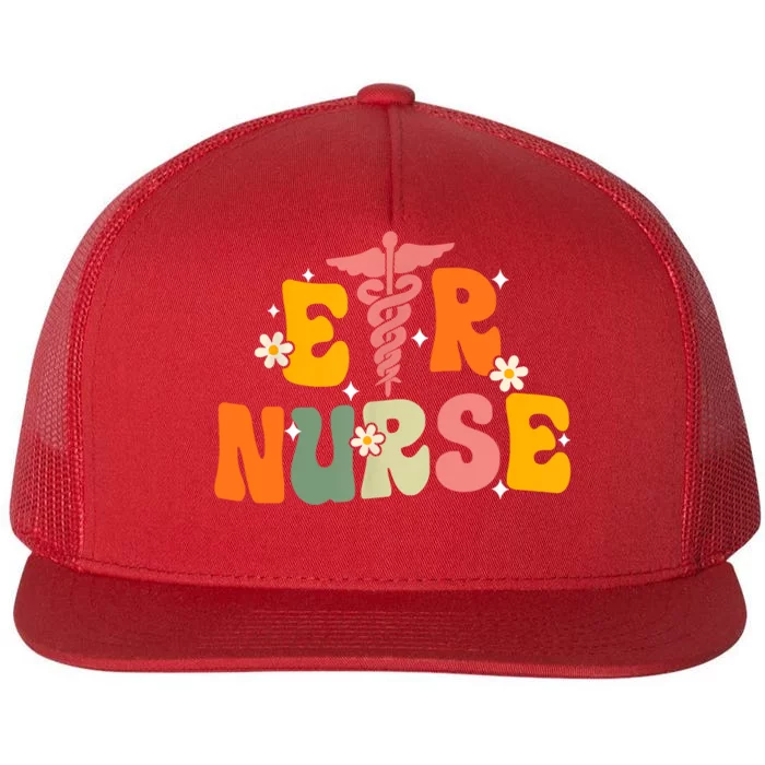 Groovy Er Nurse Emergency Room Nurse Nursing Flat Bill Trucker Hat