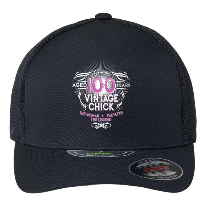 Genuine Aged 100 Years Vintage Chick 100th Birthday Flexfit Unipanel Trucker Cap