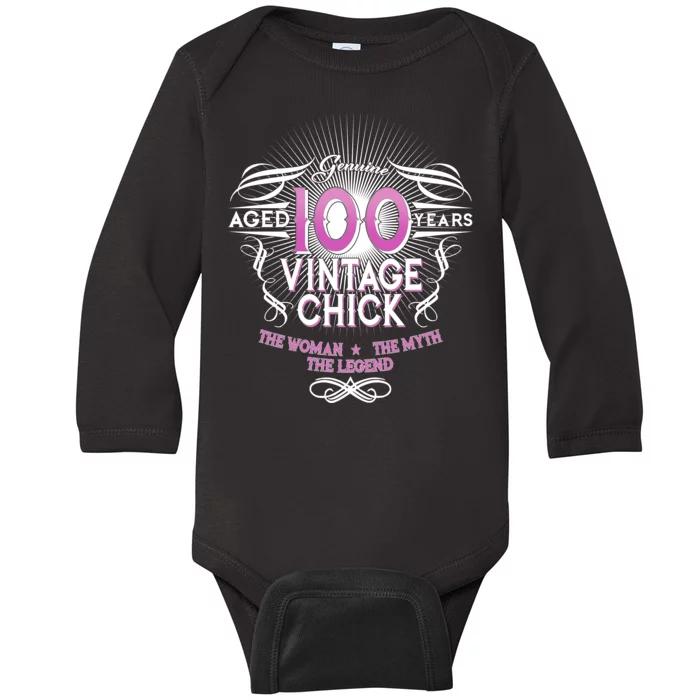 Genuine Aged 100 Years Vintage Chick 100th Birthday Baby Long Sleeve Bodysuit