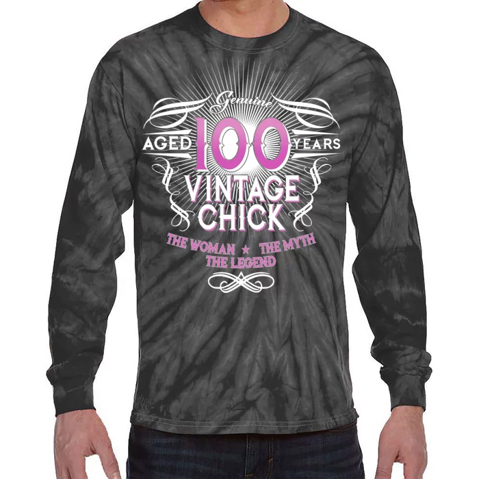 Genuine Aged 100 Years Vintage Chick 100th Birthday Tie-Dye Long Sleeve Shirt