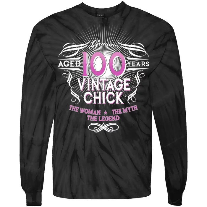 Genuine Aged 100 Years Vintage Chick 100th Birthday Tie-Dye Long Sleeve Shirt