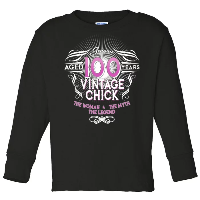 Genuine Aged 100 Years Vintage Chick 100th Birthday Toddler Long Sleeve Shirt