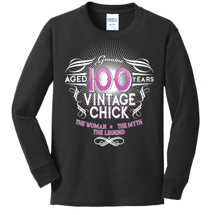 Genuine Aged 100 Years Vintage Chick 100th Birthday Kids Long Sleeve Shirt