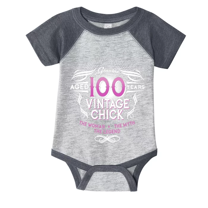 Genuine Aged 100 Years Vintage Chick 100th Birthday Infant Baby Jersey Bodysuit