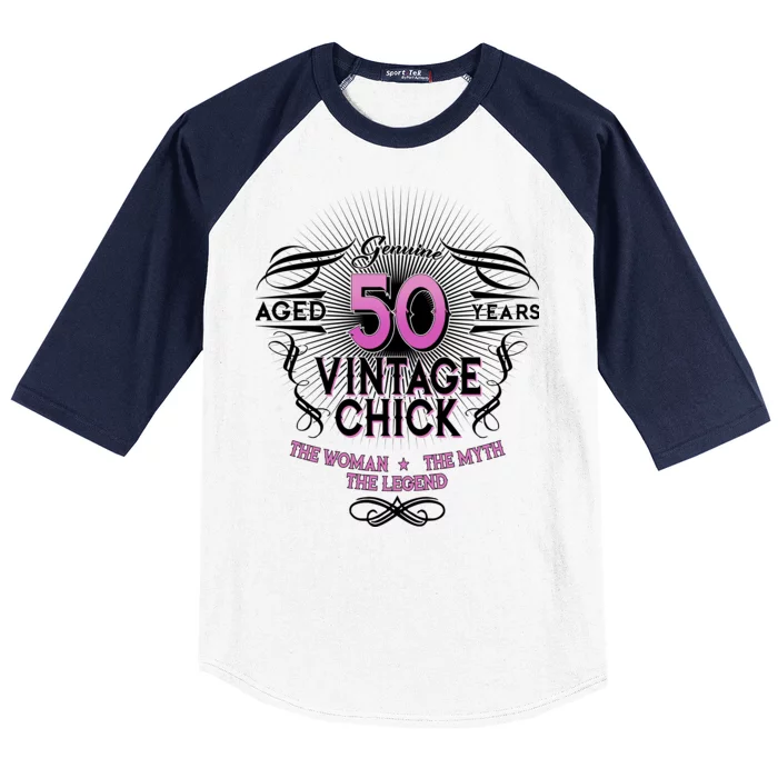 Genuine Aged 50 Years Vintage Chick 50th Birthday Baseball Sleeve Shirt