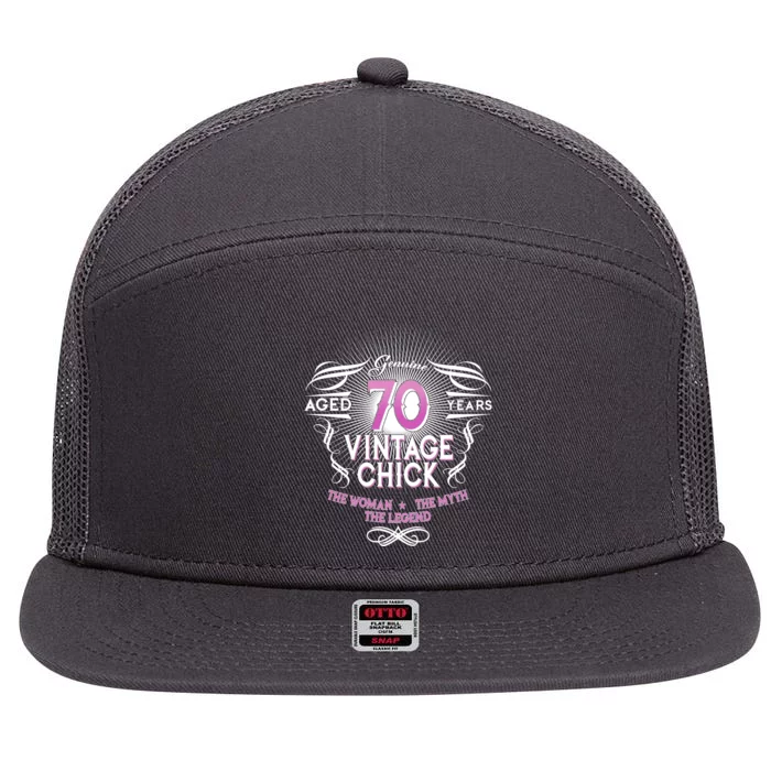 Genuine Aged 70 Years Vintage Chick 70th Birthday 7 Panel Mesh Trucker Snapback Hat