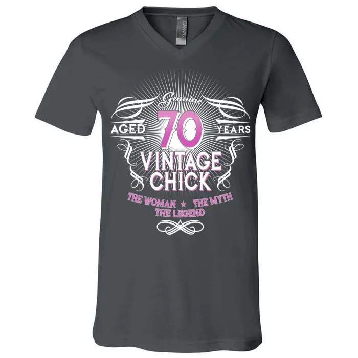 Genuine Aged 70 Years Vintage Chick 70th Birthday V-Neck T-Shirt