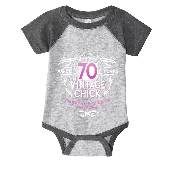 Genuine Aged 70 Years Vintage Chick 70th Birthday Infant Baby Jersey Bodysuit