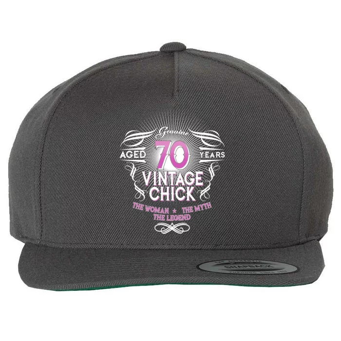 Genuine Aged 70 Years Vintage Chick 70th Birthday Wool Snapback Cap