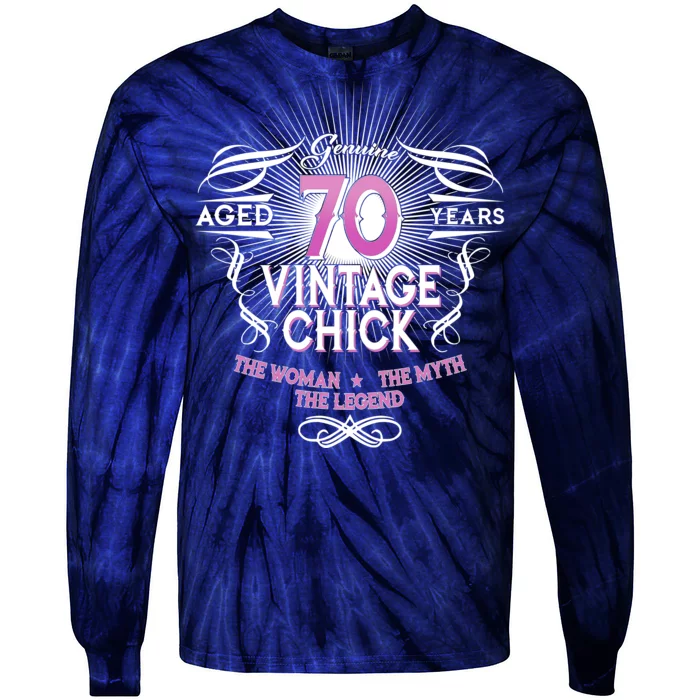 Genuine Aged 70 Years Vintage Chick 70th Birthday Tie-Dye Long Sleeve Shirt