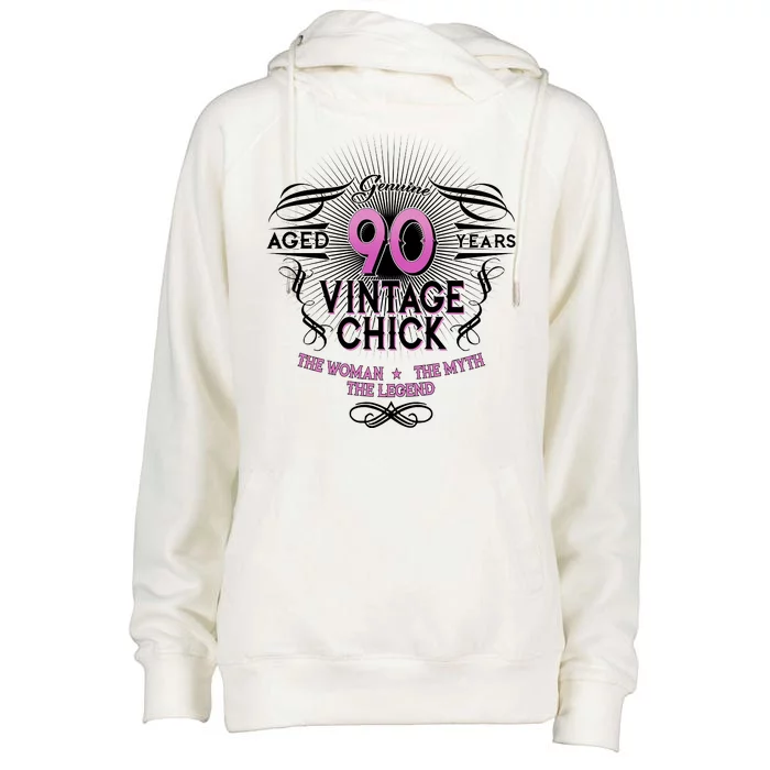 Genuine Aged 90 Years Vintage Chick 90th Birthday Womens Funnel Neck Pullover Hood