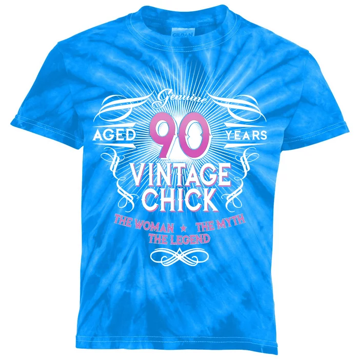 Genuine Aged 90 Years Vintage Chick 90th Birthday Kids Tie-Dye T-Shirt