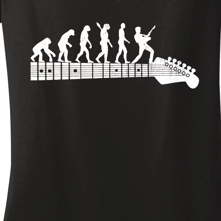 Guitarist Evolution On Headstock Rock On Guitar Player Women's V-Neck T-Shirt